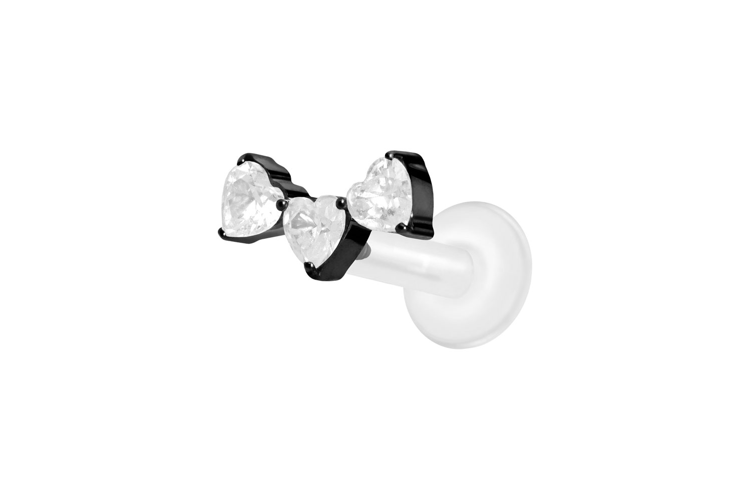 PTFE Labret Piercing mit Innengewinde + Titan-Aufsatz 3 KRISTALLHERZEN